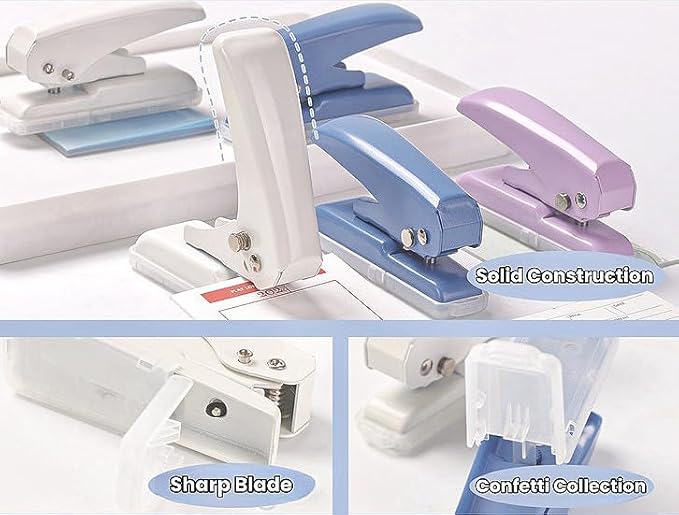 Single Hole Punch, 40 Sheets Punch Capacity Hole Puncher Heavy Duty Hole Puncher Single Small Hole Punch One Hole Puncher for Crafts Paper Cards Tags Scrapbook-1/4 inch Hole, Purple