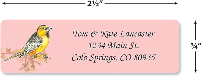 Birds Rolled Personalized Return Address Mailing Labels with Dispenser, Set of 250, 5 Designs, Small ¾ x 2½ Inch Size, Custom Self-Adhesive Sticker Roll, by Colorful Images