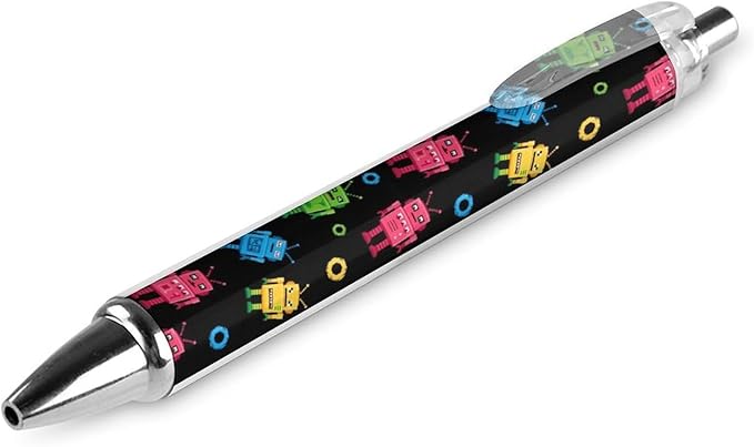 Cute Ballpoint Pens for Men Women, Colorful Robot Pattern Black Writing Pens Retractable Refillable Ink Pen for Home Office Stationary, 0.5mm, 2 Pcs