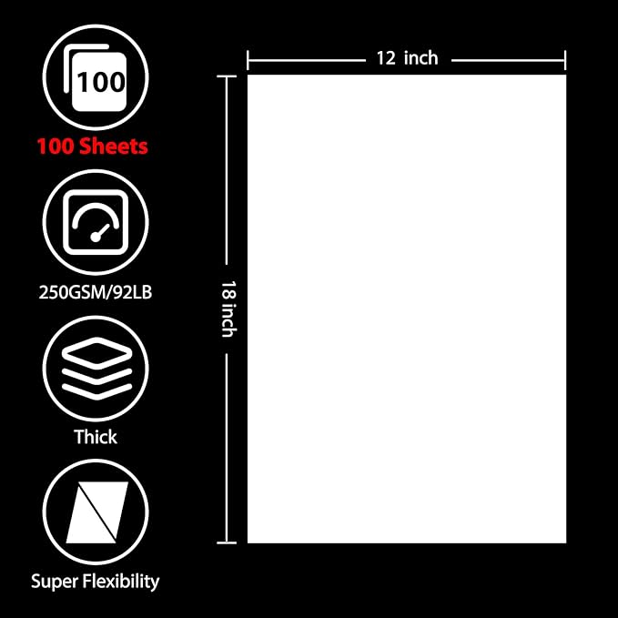 OcePor 100 Sheets White Cardstock 12” x 18”, 92lb/250gsm Black Card Stock, Thick Card Stock Paper, Heavy Cardstock Paper for Printer, Resume, Scrapbooks, Art, Crafts, Business Cards