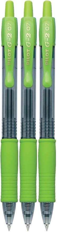G2 Retractable Premium Gel Ink Roller Ball Pens Fine Point Fine Point (.7mm) Lime Ink 3-pk; Refillable & Premium Comfort Grip Bundle with Plastic Reusable Pouch