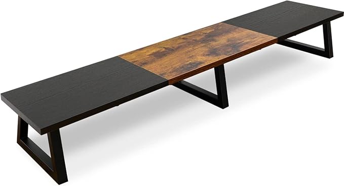 TEAMIX 42 inch Large Dual Monitor Riser, Extra Long Monitor Stand Riser for 2 Monitors, Wood & Steel Desktop Riser Desk Organization Home Office (Black+Brown, 42 inch)