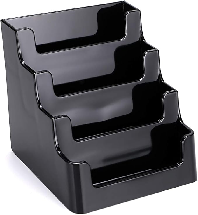 Hipiwe 2 Packs 4-Tier Acrylic Business card Holder Stand Clear Desktop Index Card Filing Card Holder Diaplay