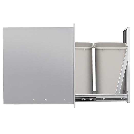 Pull-Out Double Trash Drawer Stainless Steel Outdoor Kitchen Trash Drawer Storage for Two 10 Gallon Commercial Wastebaskets…