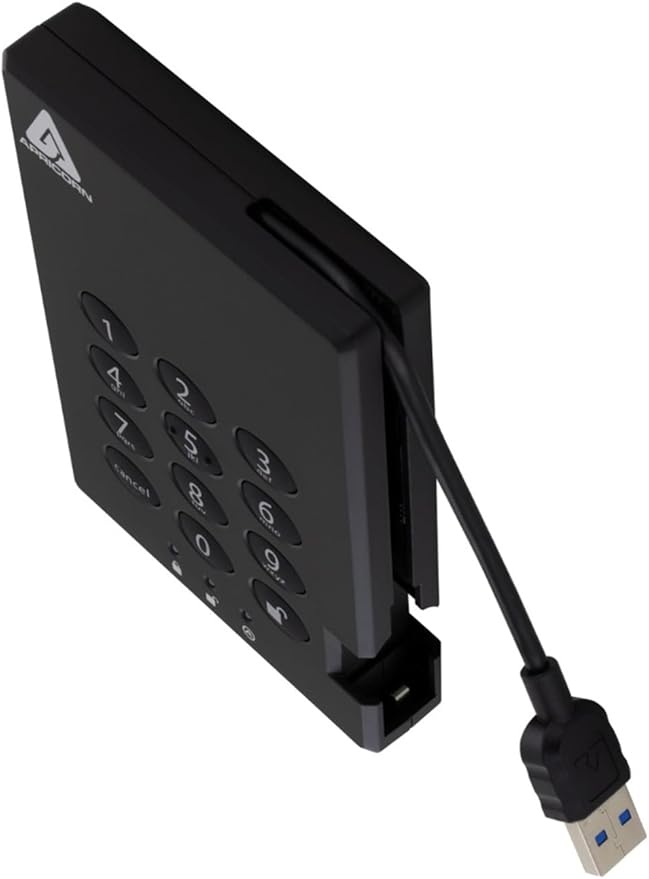 Apricorn 2TB Aegis Padlock USB 3.0 256-Bit AES XTS Hardware Encrypted Portable External Hard Drive (A25-3PL256-2000)