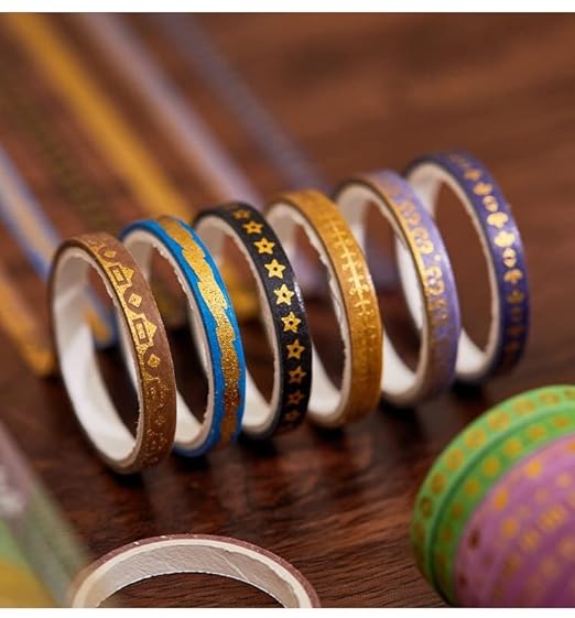 YUBX Skinny Gold Washi Tape Set Basic Foil Print Decorative Masking Tapes for Arts, DIY Crafts, Journals, Planners, Scrapbook, Wrapping (Dreamy Waltz)