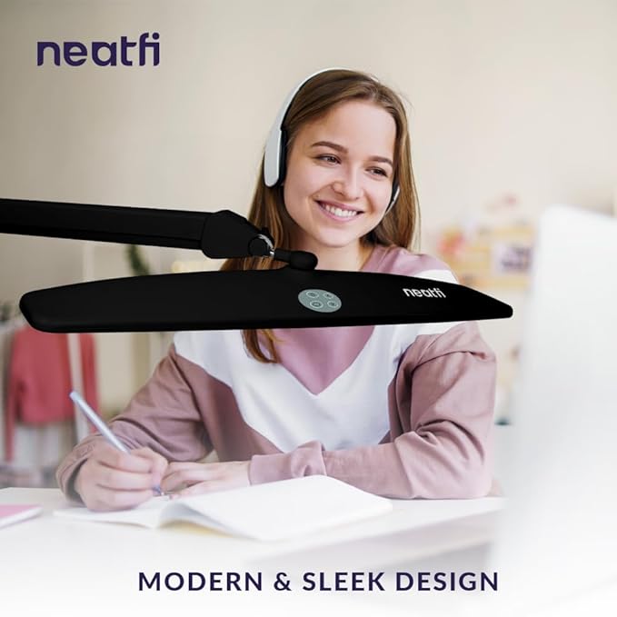 Neatfi Elite HD XL Task Lamp, 3 Adjustable Light Modes, 22 Inches Wide, 2260 Lumens, 84PCS SMD LED, Super Bright Desk Light, Non-Polar Dimming (CCT with Clamp, Black)