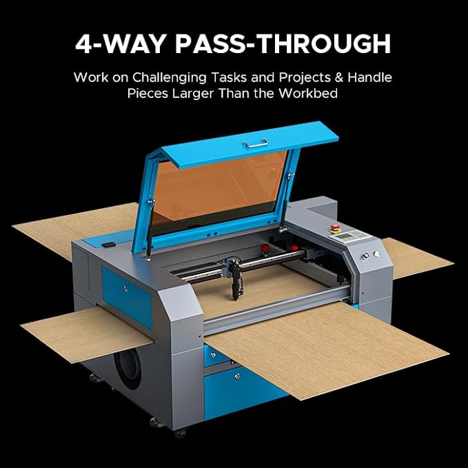 OMTech 90W CO2 Laser Engraver with LightBurn & Water Chiller, 20"x28" Laser Engraving Cutting Machine with 4 Way Pass Through Air Assist Caster Wheel, Commercial Laser Cutter for Wood Glass Acrylic