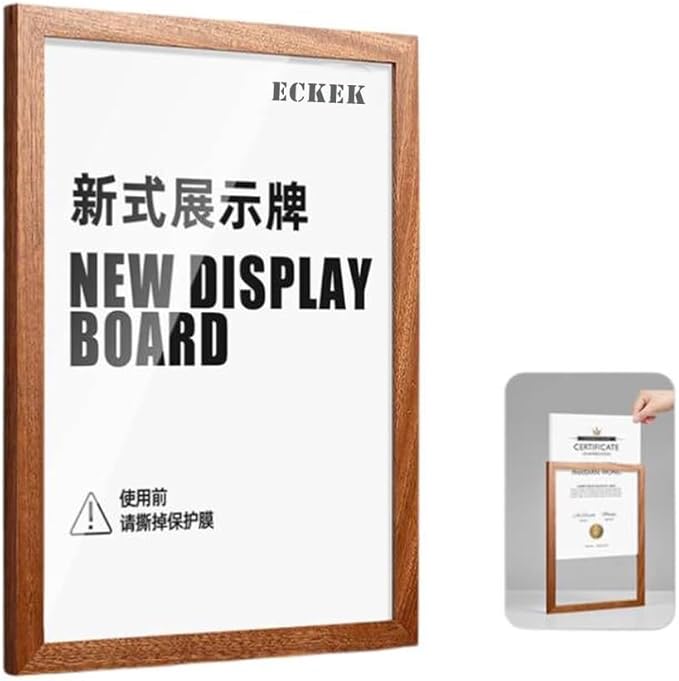 Wall Mount Acrylic Sign Holder Self Adhesive Magnetic Display Frame Clear Document Frame for Office, Store, School, Home, Wall Picture Frame (Sapele Wood A3 297×420mm/11.69×16.54inches)