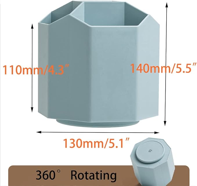 Rotating Art Supply Organizer, Pen Holder 5 Compartments, School Supplies Organizer for Pen, Colored Pencil, Art Brushes, Desktop Storage Box, Gift for Teachers, Classmates, and Friends ,Blue