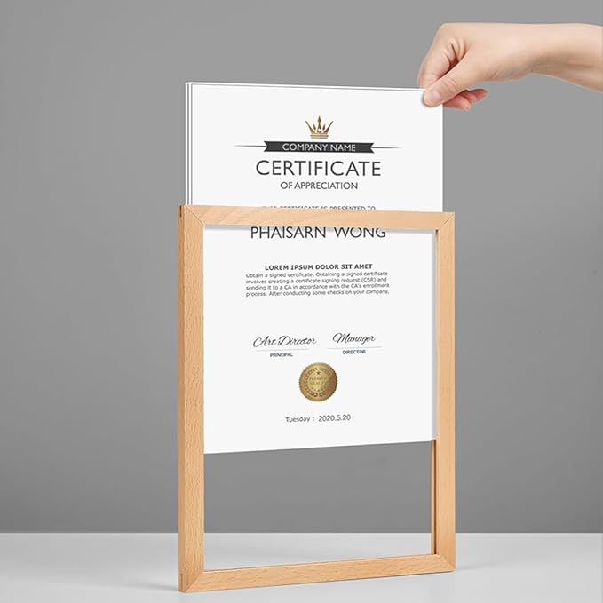 Wall Mount Acrylic Sign Holder Self Adhesive Magnetic Display Frame Clear Document Frame for Office, Store, School, Home, Wall Picture Frame (Beech A5 148×210mm/5.83×8.27inches)