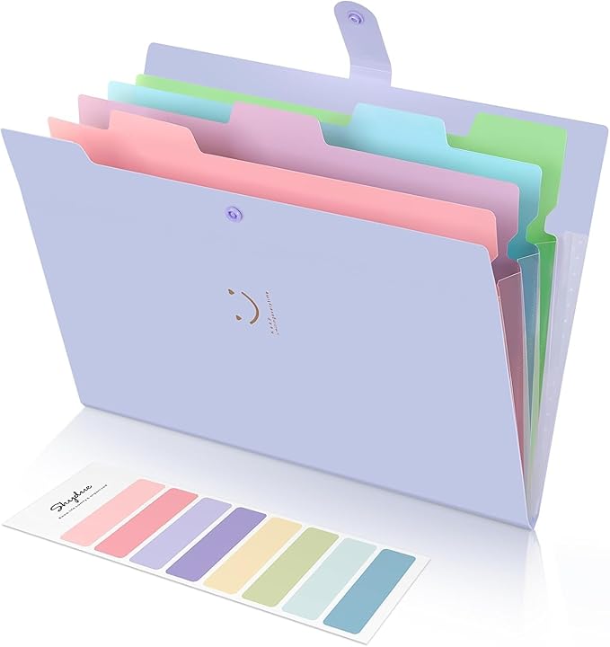 SKYDUE Expanding File Folder with 5 Pockets, Cute Accordion File Organizer, Letter Size Filing Folder, Portable Paper Receipt Organizer, School Office Supplies Purple,Darkpurple