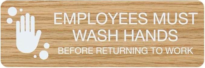 SBLABELS Employees Must Wash Hands Indoor Easy Adhesive Mount Door and Wall Sign for Restaurants and Small Businesses 3" x 9" - Light Wood