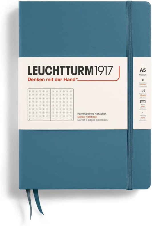 LEUCHTTURM1917 - Notebook Hardcover Medium A5-251 Numbered Pages for Writing and Journaling (Stone Blue, Dotted)