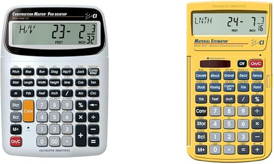 Calculated Industries 44080 Construction Master Pro-Desktop Advanced Construction Math Feet-Inch-Fraction Calculator & 4019 Material Estimator Calculator,Yellow
