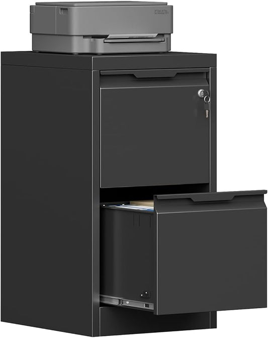 2 Drawer File Cabinet, Metal Vertical File Cabinets with Lock for Home Office, Locking File Cabinet Hanging Files for A4/ Legal/Letter, Assembly Required (Black, 2 Drawer - 15" W)