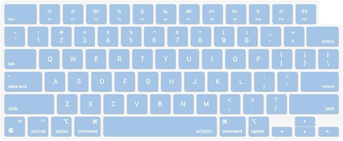 MOSISO Keyboard Cover Skin Compatible with MacBook Air 15 inch M3 A3114 M2 A2941/Air 13.6 A3113 A2681/Pro 14/16 M4 M3 M2 M1, Airy Blue