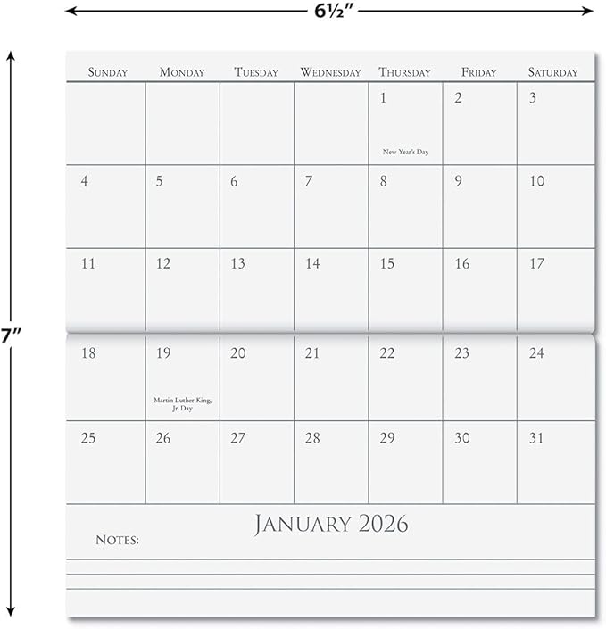 2026 Pressed Flowers Planner Pocket Calendar & Memo Pad, 3.5-Inch x 6.5-Inch Size Closed, Bookstore-Quality Monthly Floral Purse Calendars With 30 Note Pages for Kitchen & Office