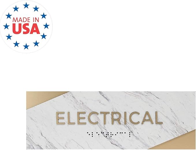 Electrical Sign with Braille/Small Business Easy Adhesive Mount Door And Wall Sign / 3" x 9" Light Marble Design