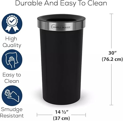 SIMPLI-MAGIC 16 Gallon (60L) Open Top Trash Can – Round Commercial Trash Can – Smudge-Resistant, Easy to Clean, Non-Skid Base, Stainless Steel (2 Pack)