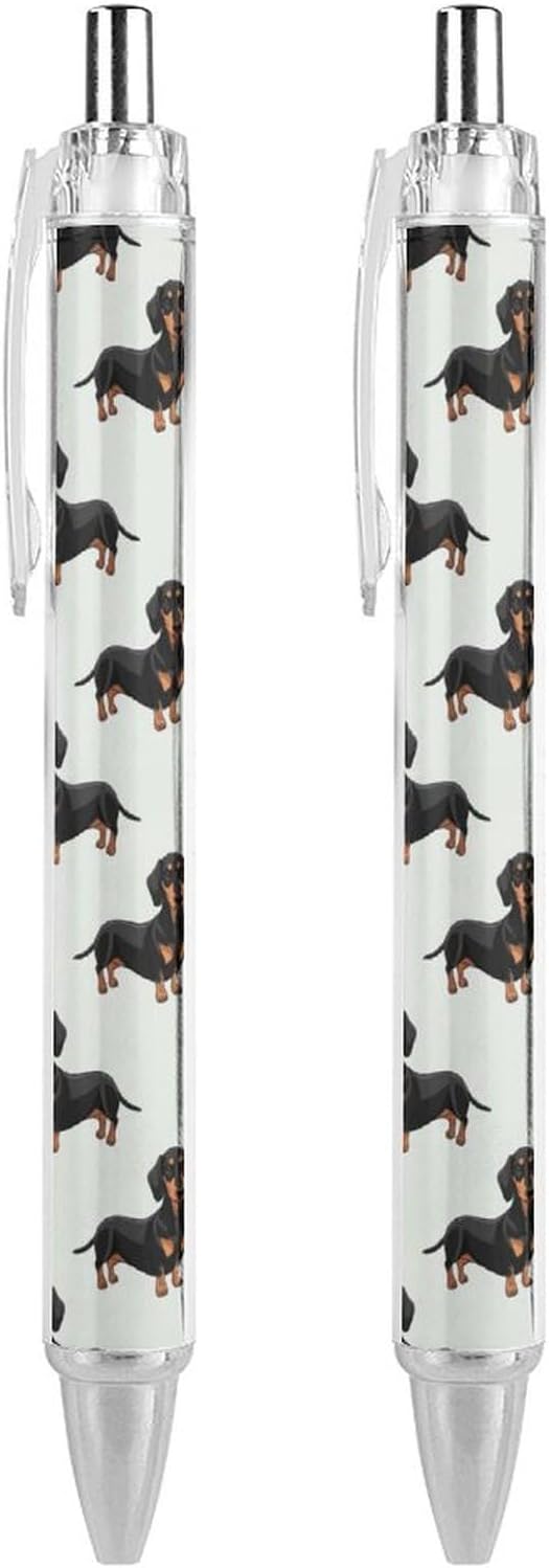 2 Pcs Ballpoint Pens for Men Women, Doxie Dachshund Weiner Dog Pet Dogs Writing Pens 0.5mm Retractable Pen with Black Ink Office Desk Stationary Supplies