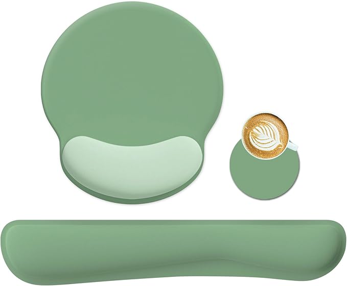 Ergonomic Keyboard Mouse Pad Wrist Rest Support Set for Laptop/Computer/Desktop,Memory Foam Hand Rest Wrist Cushion for Gaming/Office,Lightweight Comfortable & Pain Relief (Green)