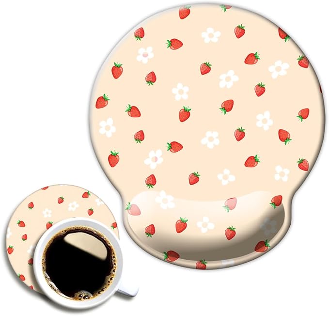 Ergo Comfort Gel Wrist Rest Mouse Pad-Ergonomic Office Mousepad with Wrist Support-Non-Slip, Design Desk Accessories Mat for Home&Game Decor Girly Strawberry