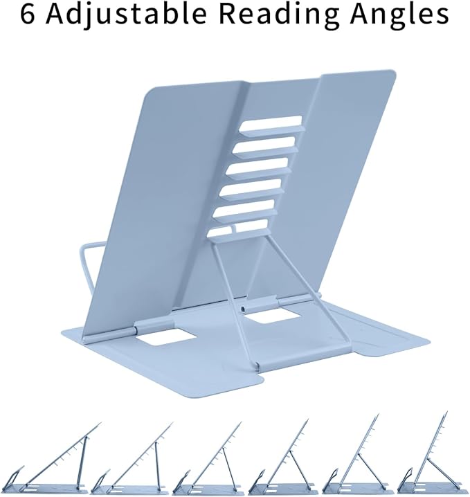MSDADA Desk Book Stand Metal Reading Rest Book Holder Adjustable Cookbook Documents Holder for Recipes Textbooks Tablet Music Books, Mom Gifts, Gifts for Grandma Mom Mothers Day(Dark Blue)
