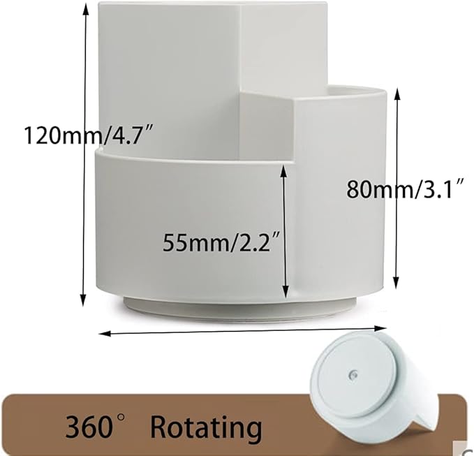 Rotating Pen Holder 3 Compartments, School Supplies Organizer for Pen, Colored Pencil, Art Brushes, Desktop Storage Box in Classroom & Art Studio, Gift for Teachers, Classmates, and Friends ,Grey