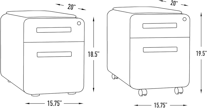 Laura Davidson Furniture STOCKPILE Mini Seated 2 Drawer Mobile File Cabinet with Removable Magnetic Cushion Seat - Short Version, Metal Filing Cabinet, Pre-Assembled, Light Grey Face with Grey Cushion
