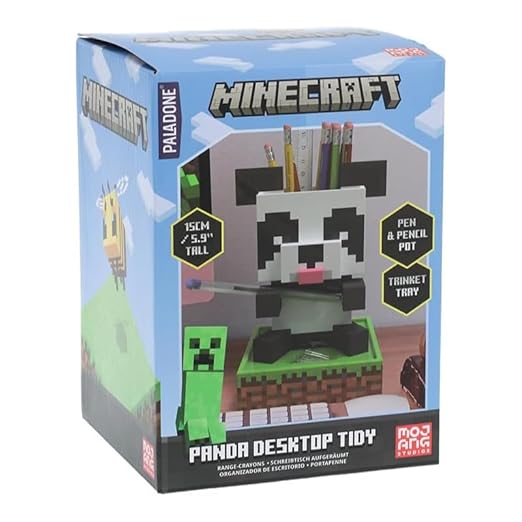 Paladone Minecraft Panda Desktop Organizer - Cute Tidy Stationery Accessory For Pens Pencils & Markers with Trinket Tray & Phone Stand