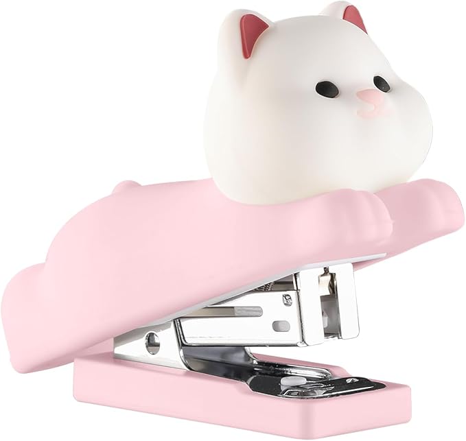 Honagu Mini Cute Animal Stapler with Staples, Cartoon Stereoscopic Silicone (PVC) Stapler, Labor-Saving Office Supplies for Teachers, Students,Girls,Gift Stocking Stuffers for Kids (Pink Puppy)
