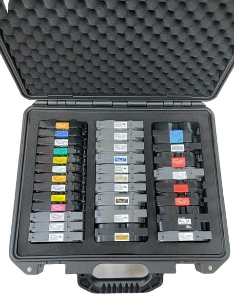 Protective Custom Label Tape Carrying Case for TZe P-Touch Tapes - Holds up to 39 Tapes.
