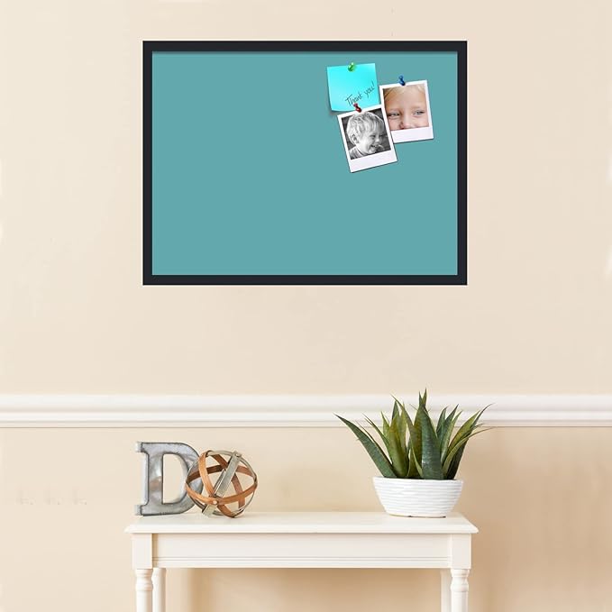 PinPix 30x22 Inch Cork Bulletin Board. This Decorative Framed Pin Board Comes with Aqua Pastel Design and a Satin Black Frame. Ideal for Home Office Decor or Message Board (PinPix-1806)