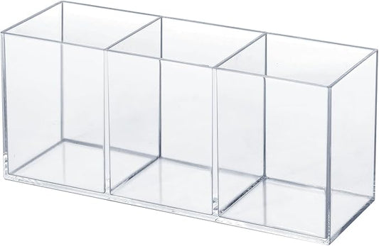 Clear Acrylic Silverware & Pen Organizer Caddy, Transparent Plastic Silverware Holder, Perfect for Office, Bedroom, and Bathroom Storage