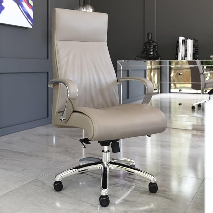 ZURI Forbes Genuine Leather Aluminum Base High Back Executive Chair - Light Grey