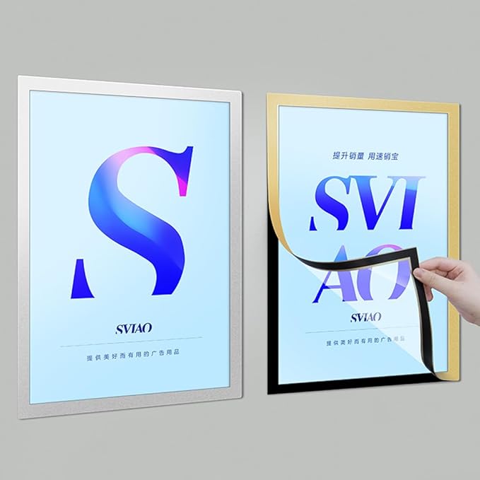 Wall Mount Sign Holder Self Adhesive Magnetic Display Frame Clear Document Frame for Office, Store, School, Home, Wall Picture Frame 2Pack (Gold A4 210×297mm/8.27×11.69inches)