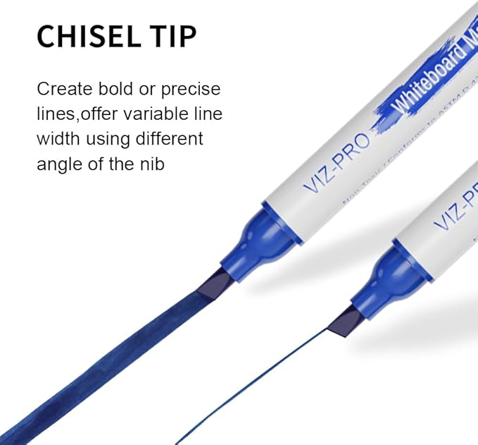 VIZ-PRO Dry Erase Markers, Chisel Tip, Assorted Colors, 12-Count Low-Odor Whiteboard Pens