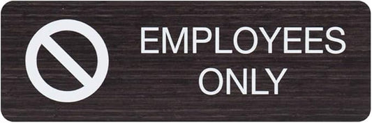 SBLABELS Employees Only Indoor Easy Adhesive Mount Door and Wall Sign for Private Rooms Restaurants and Small Businesses 3" x 9" - Dark Wood