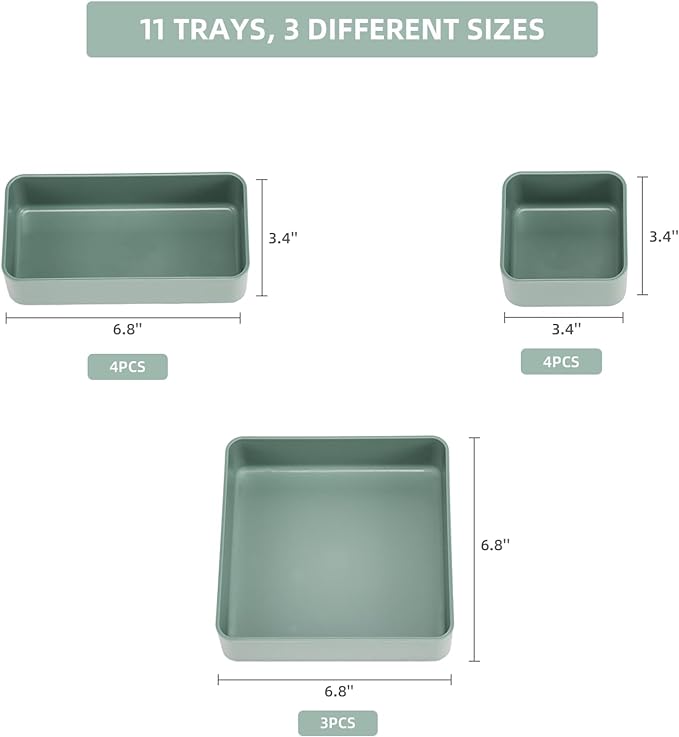 CHANCETSUI 11-Piece Stackable Drawer Organizer Set, Multi-size Desk Drawer Organizer Trays Vanity Storage Bins for Storing Makeup, Stationery, Utensils in Bathroom Dresser, Office and Kitchen