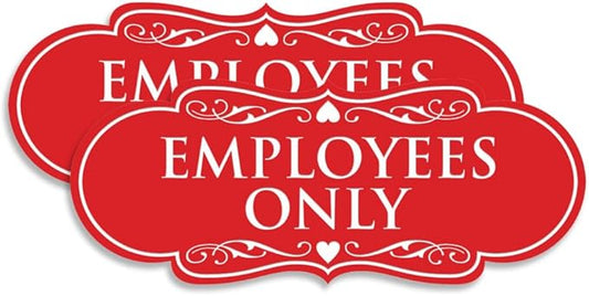 Designer Employees ONLY Sign | Easy Installation | Office or Business Signs | Workplace Safety -Red - Small (2 Pack)
