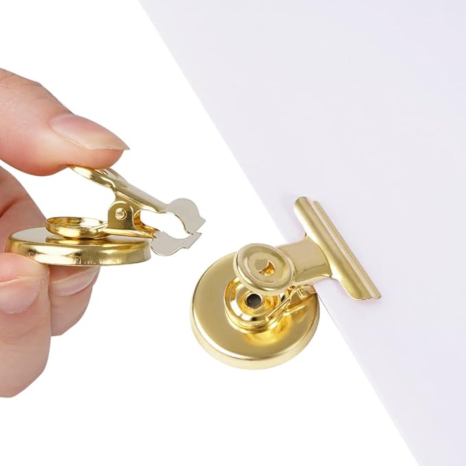 VNDUEEY 20 Pack Fridge Magnets Refrigerator Magnets, Magnetic Clips for Whiteboard, Magnet Clips Heavy Duty, Clip with Magnet for Locker, Magnetic Paper Clip for Home, Office, School, Teaching (Gold)