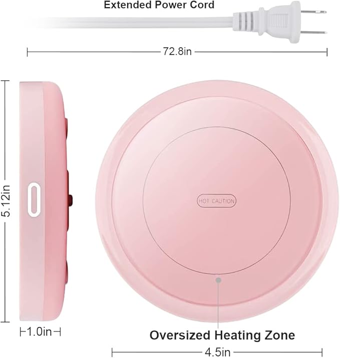 BESTINNKITS Smart Coffee Set Auto On/Off Gravity-induction Mug Office Desk Use, Candle Wax Cup Warmer Heating Plate (Up To 131F/55C), 14oz (Pink Set)