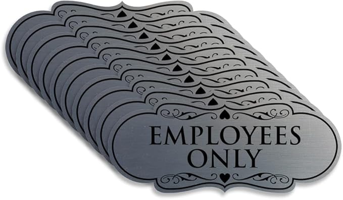 Designer EMPLOYEES ONLY Sign | Easy Installation | Office or Business Signs | Workplace Safety - Silver - Small (10 Pack)