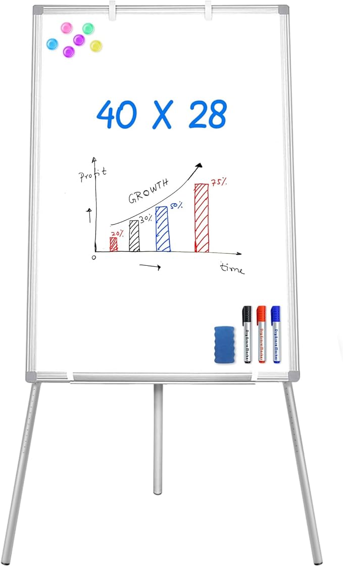 Easel Whiteboard - Magnetic Portable Dry Erase 40 x 28 Tripod Height Adjustable, Flipchart Easel Stand White Board for Office (40x28 White)