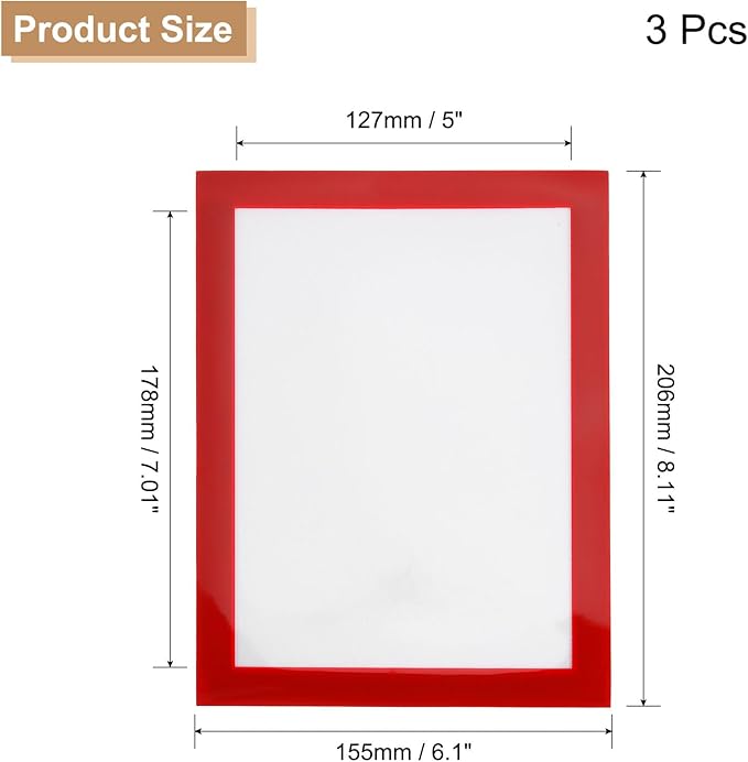 uxcell 3 Pcs Magnetic Sign Holder, 5" x 7" Self-Adhesive Magnetic Wall Signs Holder Magnetic Picture Frame Document Holder for Home Office Wall Window Displays, Red