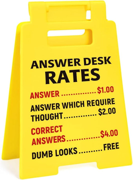 Funny Answer Desk Rates Sign, Funny Office Desk Decor Accessories for Work, Cool Office Signs Gifts for Boss Lady Coworker Teammates Employees Men Women, Cubicle Decorations