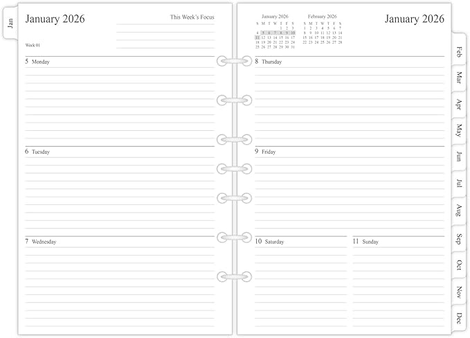 newestor 2026 Weekly & Monthly Planner Refill, 5-1/2" x 8-1/2", Jan 2026 to Dec 2026, 7-Hole Punched for Mini Binders