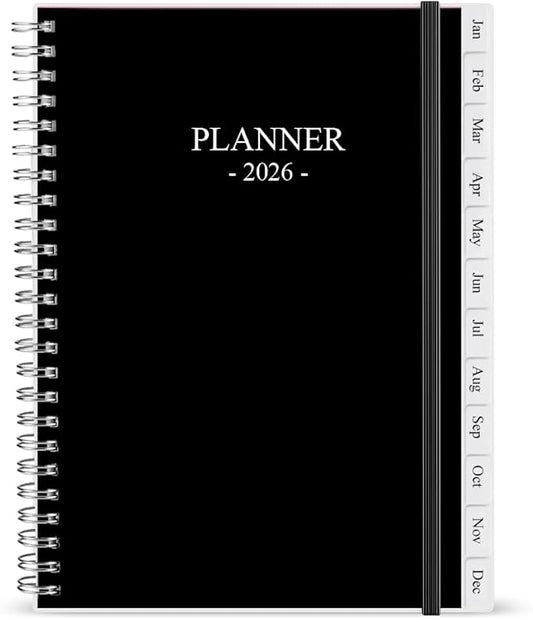 2026 Planner - Monthly Planner Runs January 2026 to December 2026, 6.25" x 8.25", 12 Monthly Tabs, 14 Notes Page, Inner Pocket, Flexible Cover with Twin-Wire Binding, Planners 2026, Black