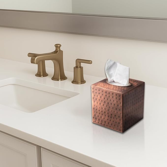 Monarch Abode Tissue Box Cover, Hand Hammered, Metal, Square Tissue Box Holder, Antique Copper Finish